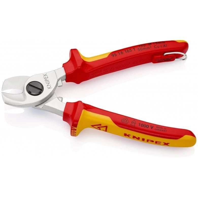 KNIPEX 95 16 165 T Cesoia per cavi isolata VDE fino a 1000 V con attacco per cordino di sicurezza colore Nero Giallo
