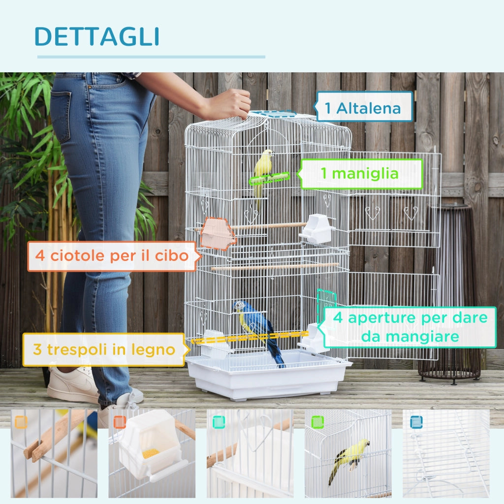 Gabbia per Uccelli Voliera Portatile con Vassoio ¨C zephmum ¨C Bianco 46.5x35.5x92cm