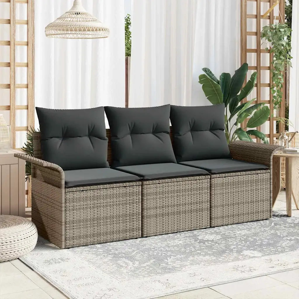 Set Divano da Giardino con cuscino 3 pz-Sofa da Giardino-Divanetto da esterno Grigio Poly Rattan 960392