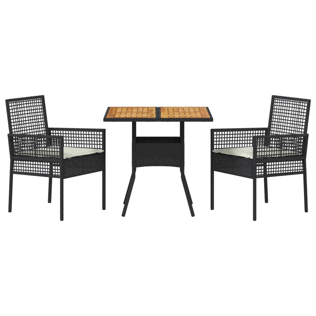 Set da Pranzo da Giardino 3 Pezzi con Cuscini Nero Polyrattan