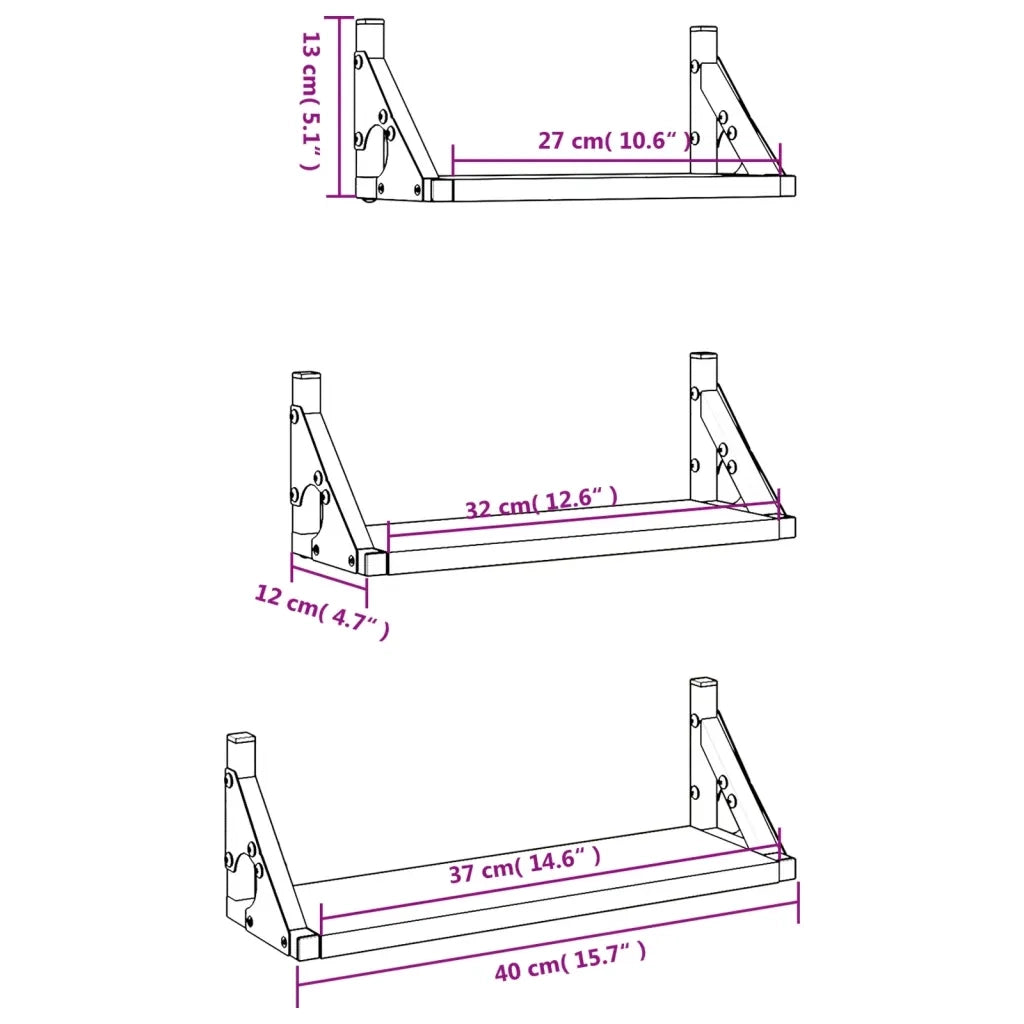 Set Mensole Parete 3pz Rovere Sonoma in Legno Multistrato 836319