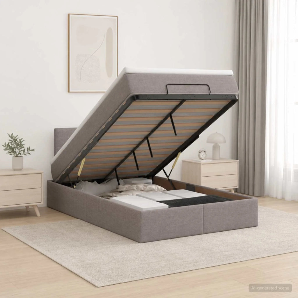 Letto ottomano con materasso Tortora 120 x 200 cm Tessuto 3456320