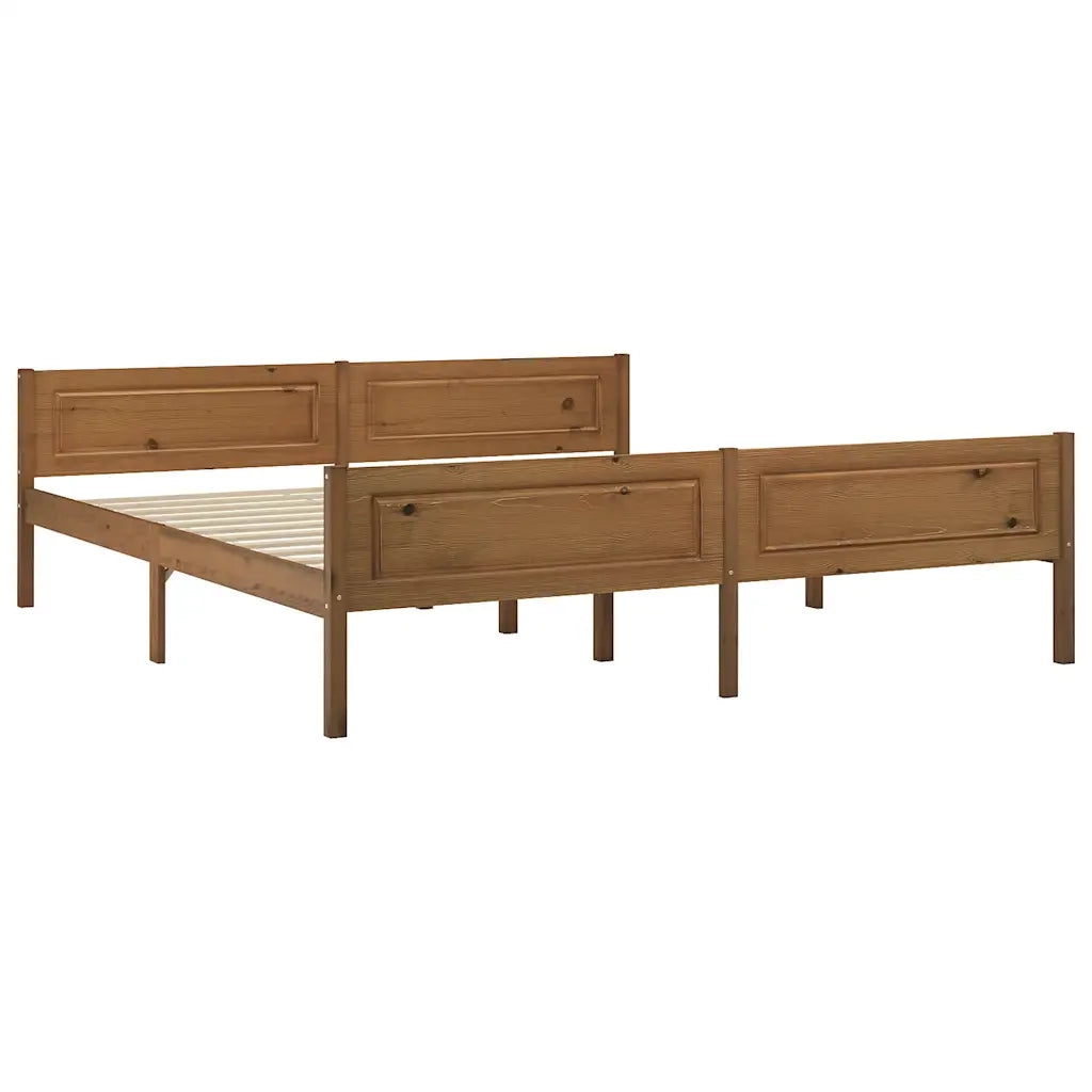 Letto matrimoniale | Letto per adulti | Giroletto in Legno Massello di Pino Marrone Ambrato 180x200 cm