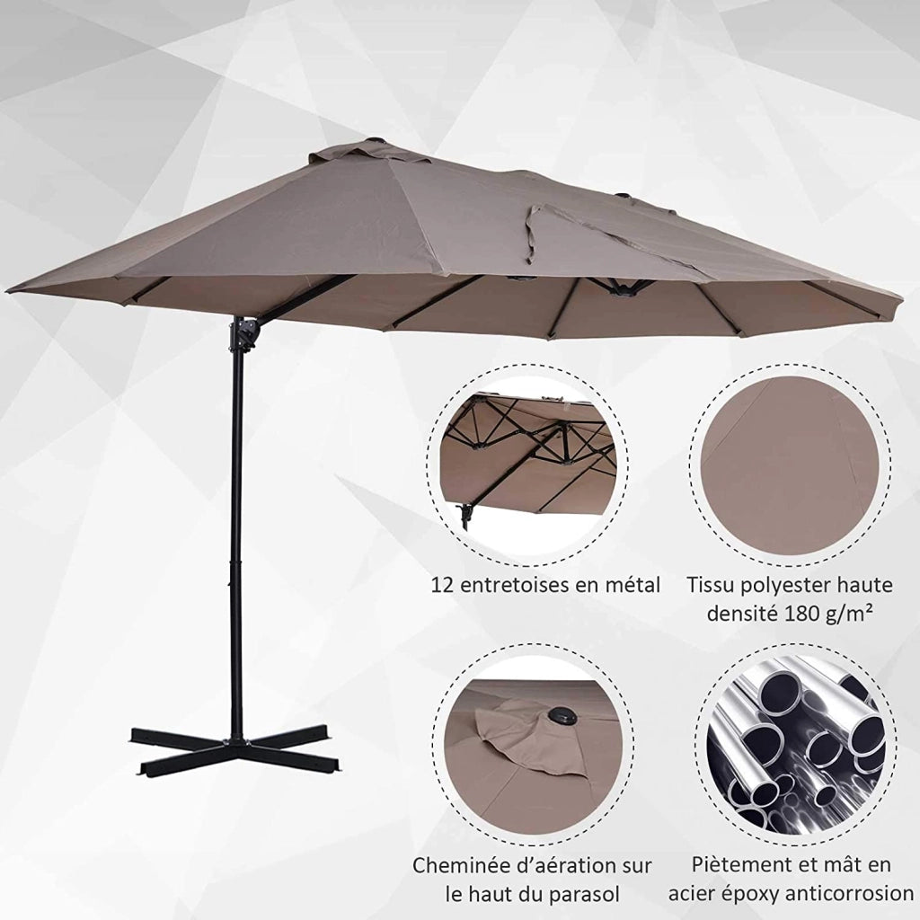 Ombrellone da Giardino Inclinabile ¨C zephmum ¨C Marrone, Poliestere, 4.45x2.7x2.6 m