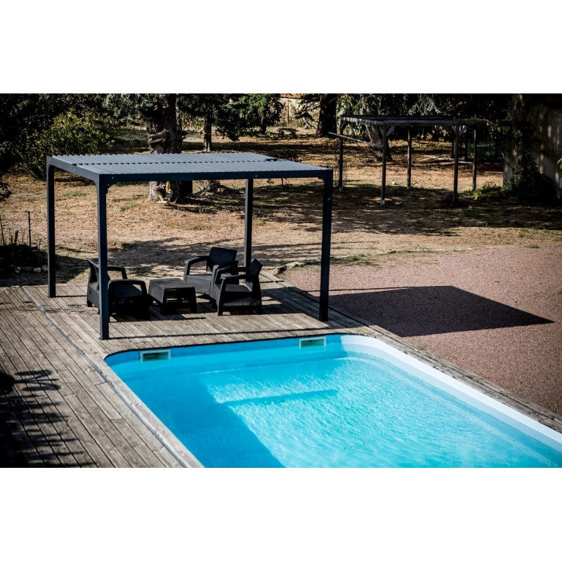 Pergola bioclimatica da giardino in alluminio 360x300 cm – tettoia con lamelle orientabili manuali 90° – grigio antracite – PER3630BI Foresta