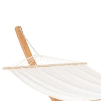 Amaca con Supporto in Legno e Cotone, Amaca da Giardino per altri Spazi Esterni, 392x120x102cm, Bianca