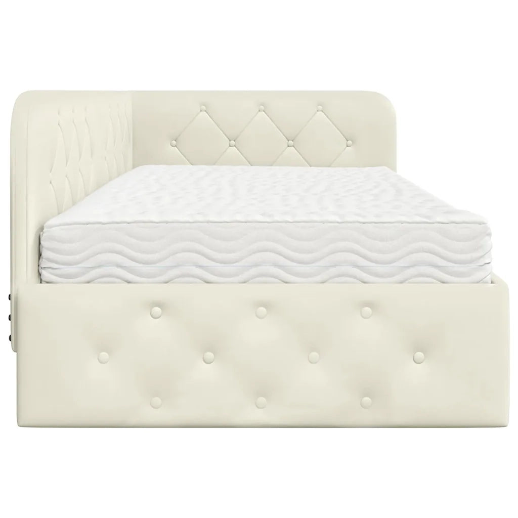 Cornice del letto ad angolo Crema 90 x 190 cm Velluto