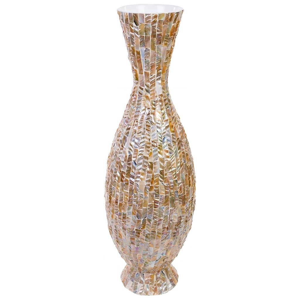 Vaso in madreperla marrone e legno D28x91h cm