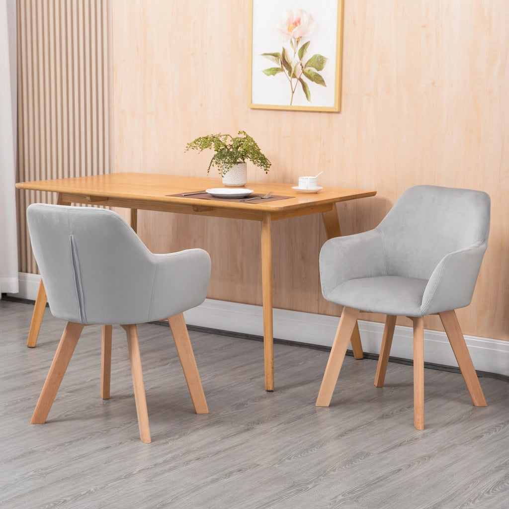 Set 2 sedie da pranzo grigie con braccioli e schienale ergonomico, rivestimento in poliestere effetto velluto