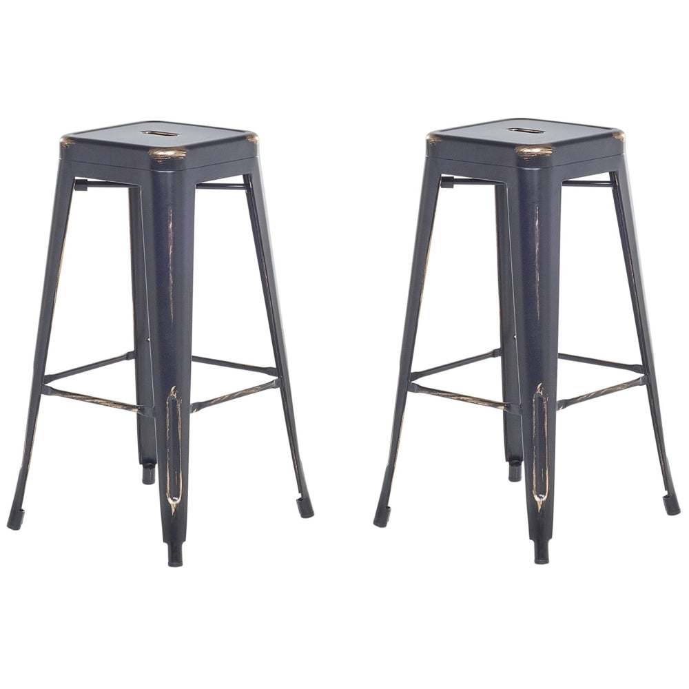 Set di 2 Sgabelli da Bar Nero con Acciaio dorato 76 cm Impilabile Altezza Bancone Industriale