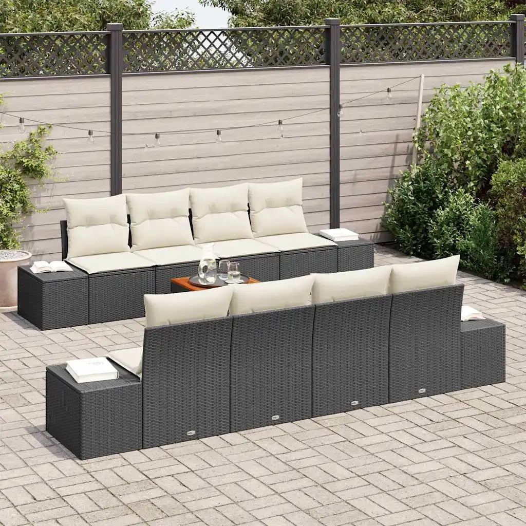 Set Divano da Giardino con cuscino 9 pcs Nero polyrattan 3347929
