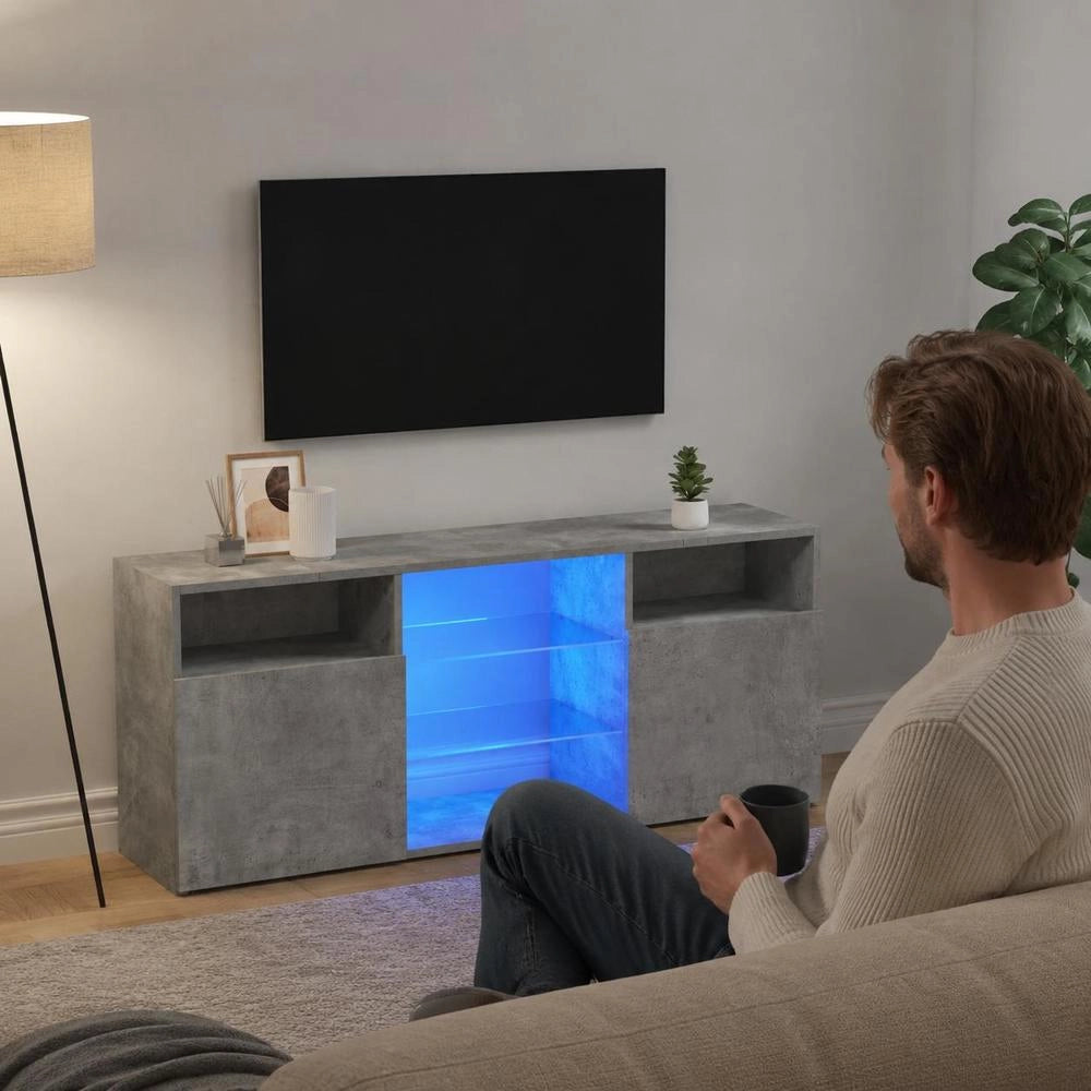 TV Cabinet With LED Lights, Concrete Grey, 120 X 30 X 50 Cm