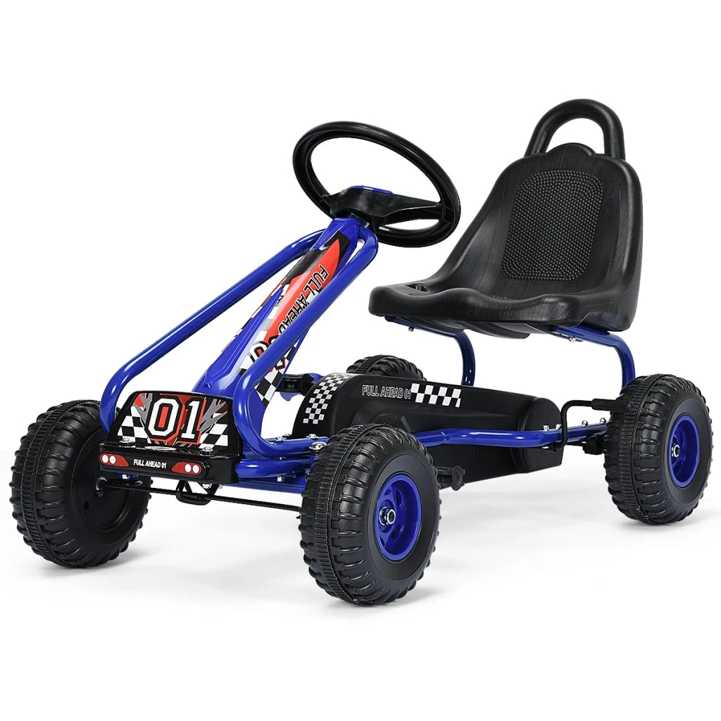 Go-kart a pedali regolabile 92 x 50 x 53 cm per bambini dai 3 ai 6 anni esperienza di guida realistica design blu 20_0012276