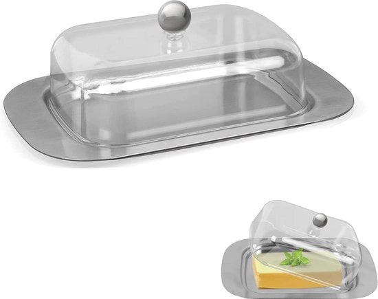 Scatola per burro in acciaio inossidabile - 430 contenitori per burro con coperchio trasparente - 186 x 12 x 6,5 cm - 265 g burro