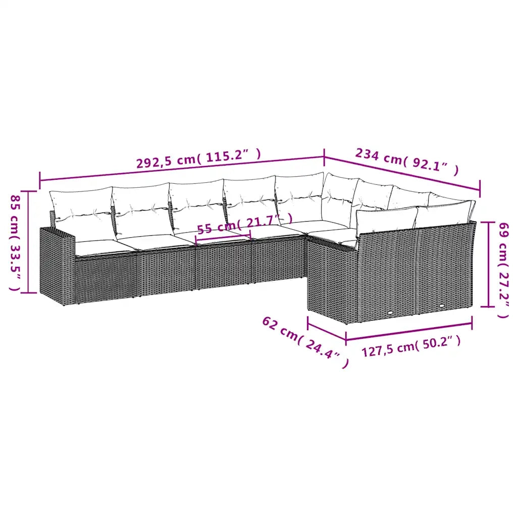 Set Divani da Giardino 9 pz con Cuscini Nero in Polyrattan 3219427