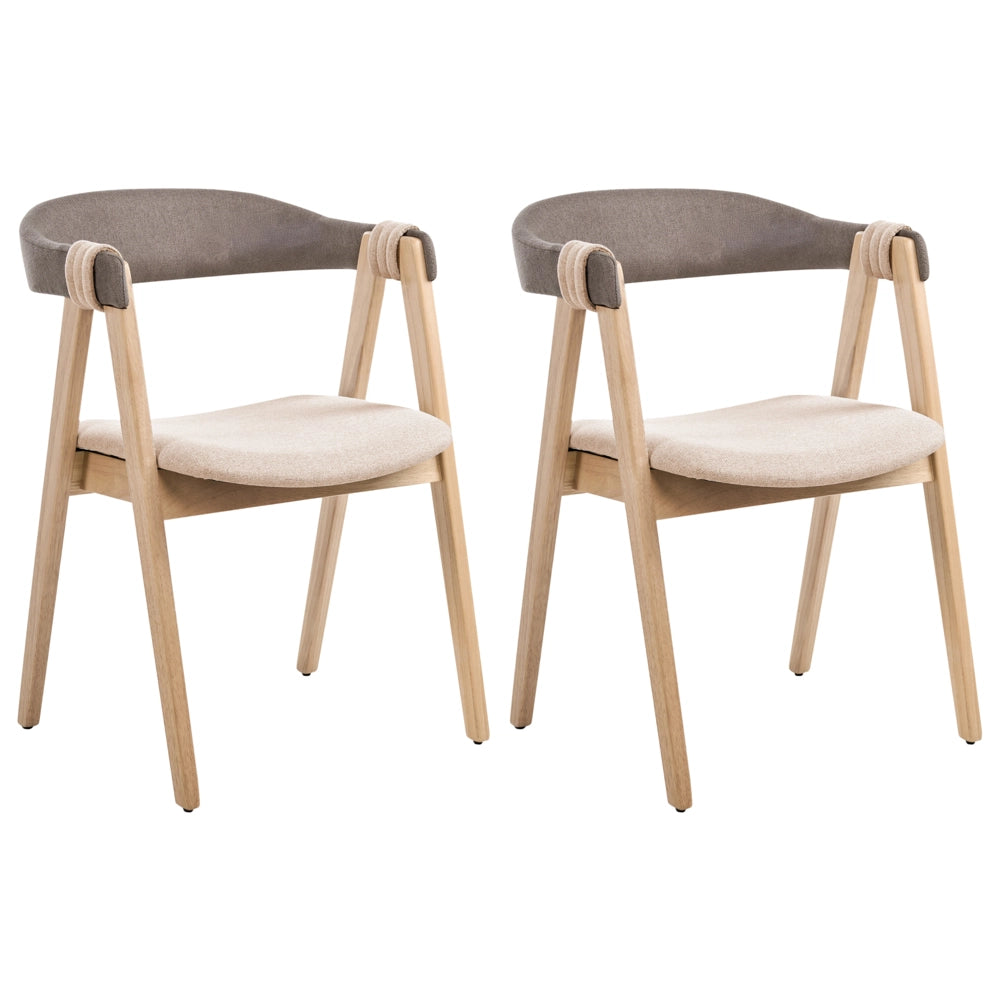 Set di 2 sedie da pranzo Rivestimento in poliestere marrone chiaro e tortora Gambe in legno di gomma Stile tradizionale retrò