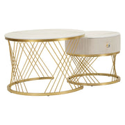 Davazate, Tavolino da Salotto un Cassetto, 70x70x48h cm Bianco Crema