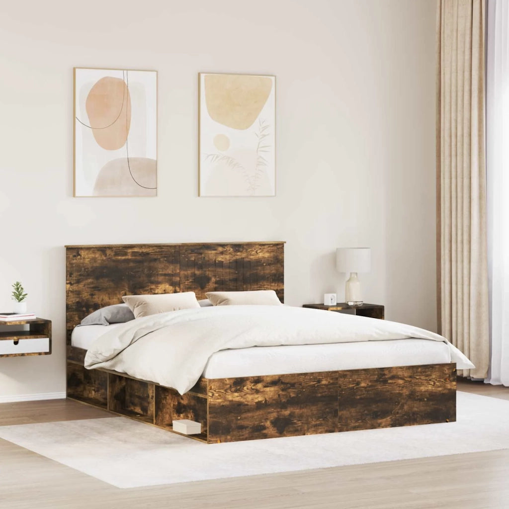 Letto matrimoniale | Letto per adulti | Struttura del letto Rovere fum¨¦ 160 x 200 cm Pino massello