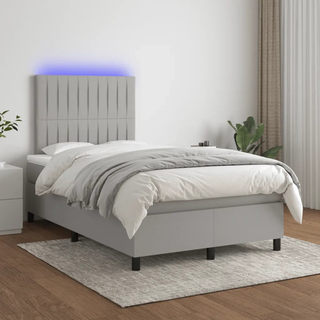 Letto a Molle Materasso e LED Grigio Chiaro 120x190 cm Tessuto