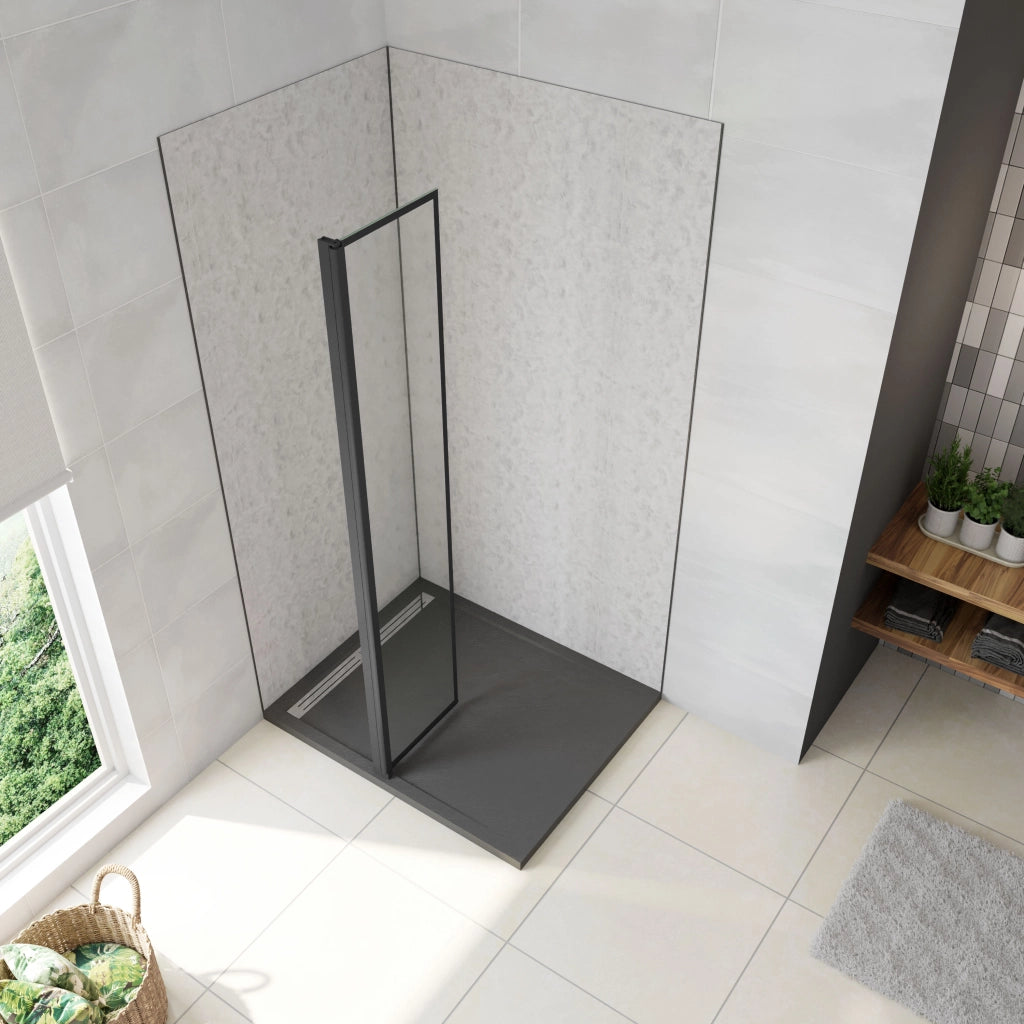 Paraspruzzo Paretina mobile 30x200cm per Walk In Vetro Temperato Trasparente da 8 mm Anticalcare Telaio Nero Opaco