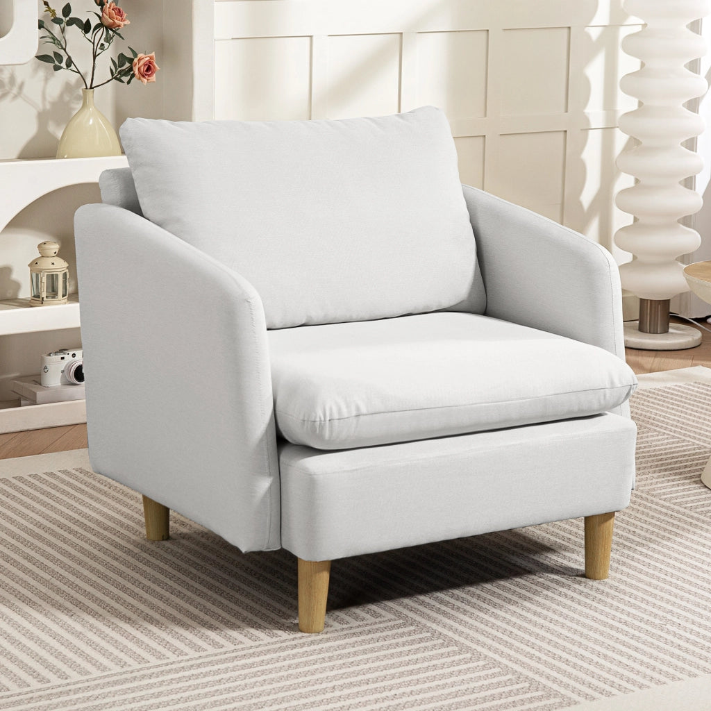 Poltrona da Salotto Moderna in Tessuto con Seduta Ampia e Imbottitura Spessa, 90x86x91 cm, Crema