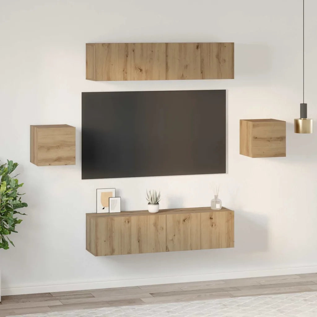 Set mobile TV 6 pz-Credenza per TV Rovere artigianale Legno multistrato 869126