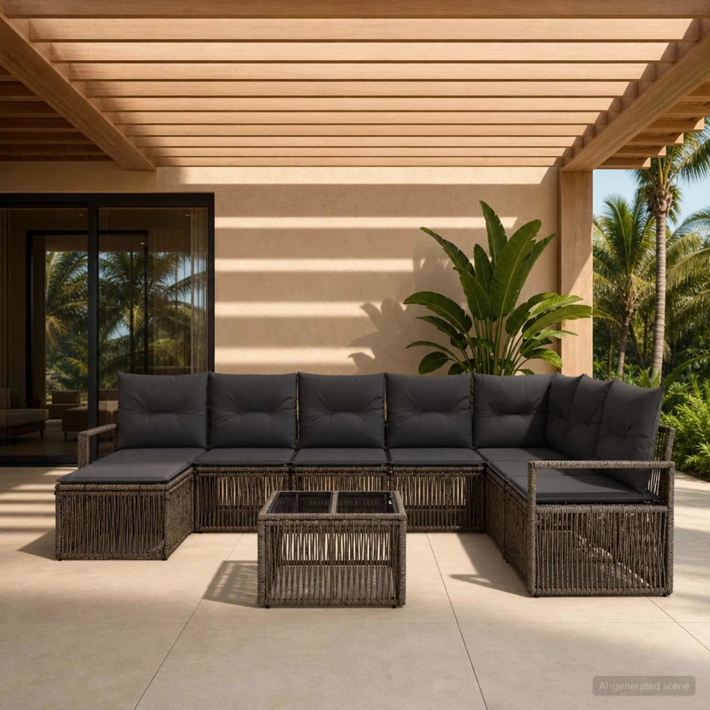 Set Divano da Giardino 9 pcs Grigio polyrattan 3435806