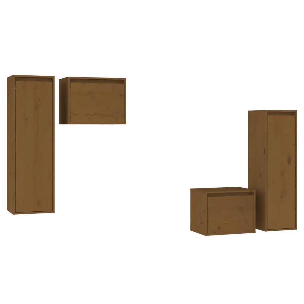 Mobili Porta TV 4 pz Miele in Legno Massello di Pino cod mxl 23416
