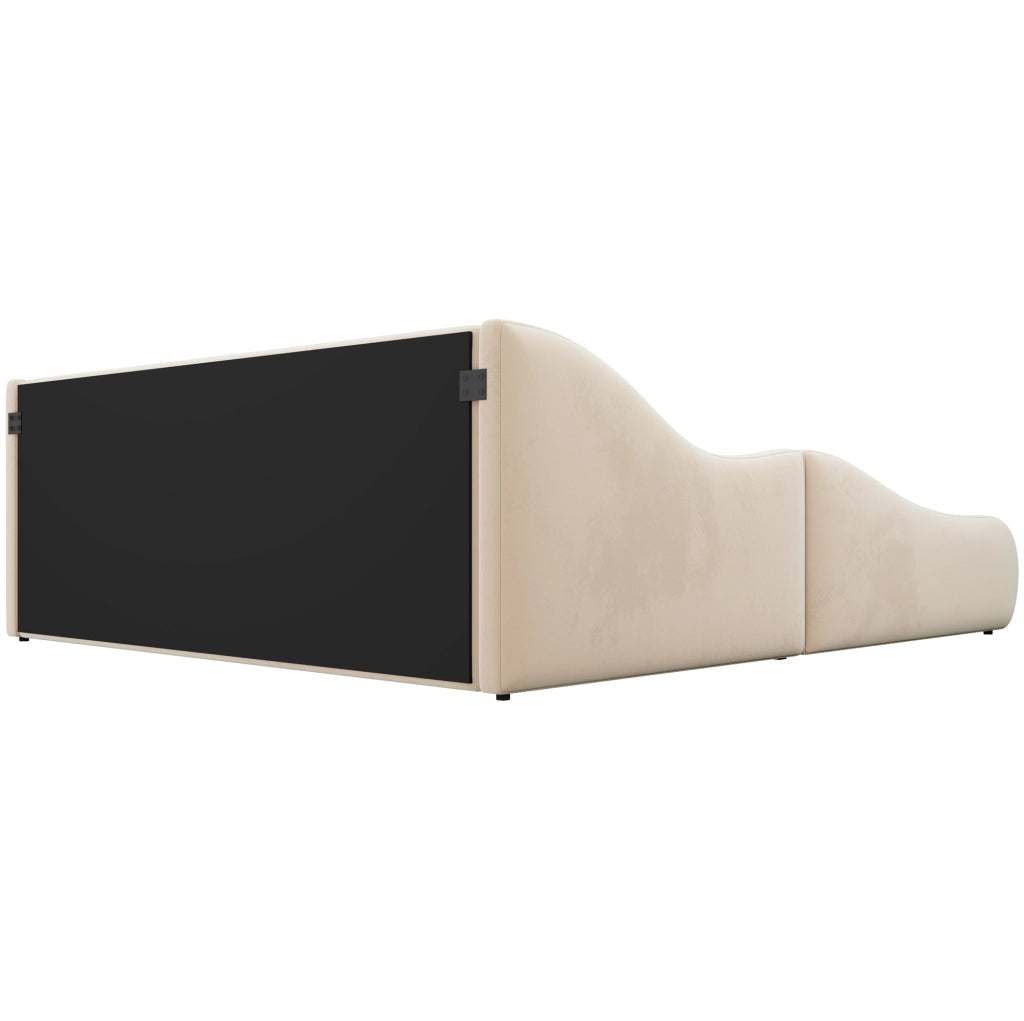 Letto per bambini 90x200 cm con testiera alta e sponde laterali in velluto beige