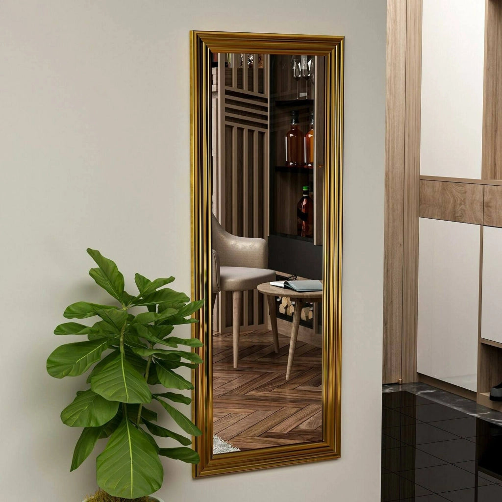 Specchio Lina, Specchiera, Articolo d'arredo a muro, Decorazione con specchio, 40x3h105 cm, Oro