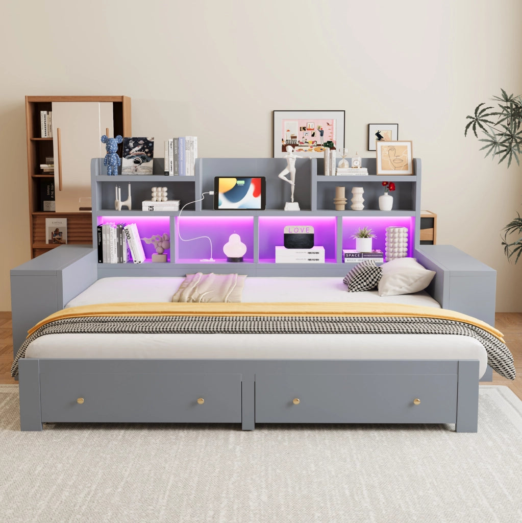 DIVANO LETTO Estraibile 90/180x200 cm Grigio con LED e prese