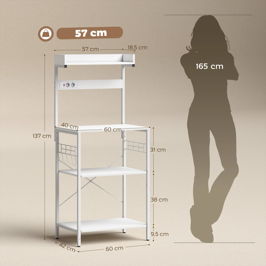 Scaffale da Cucina con Prese Elettriche ¨C zephmum ¨C Bianco 60x42x137 cm