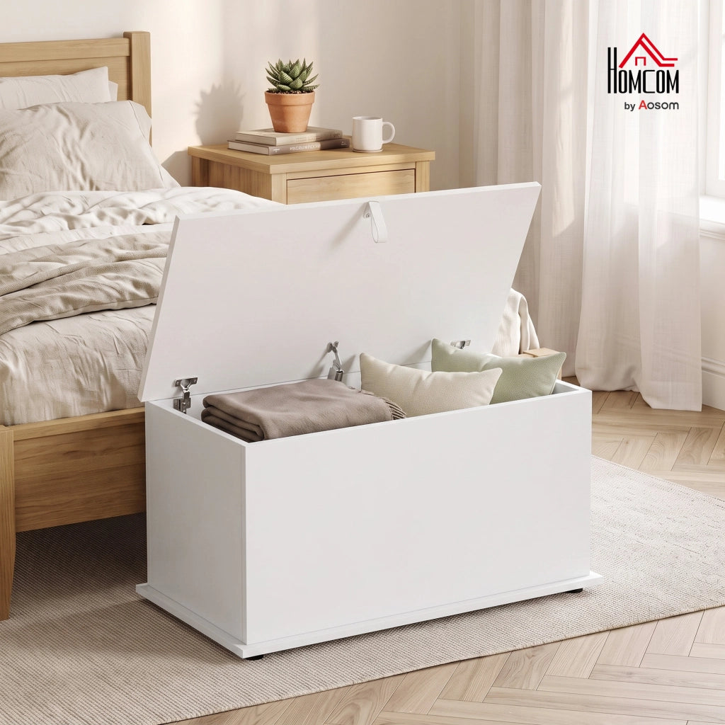 Baule Contenitore 102 L e Panca Multiuso 80x40x45 cm Bianco Legno