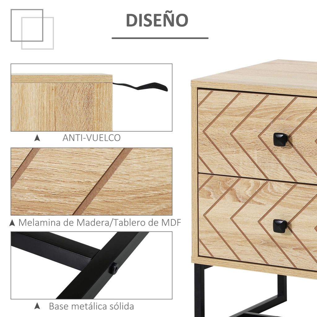 Comodino con 2 Cassetti in Legno ¨C Zephmum ¨C 48x39,5x60 cm