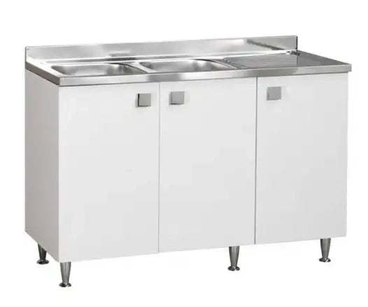 Sottolavello con lavello cucina 3 ante Bianco vasche sinistra Cm 120x50xh.91