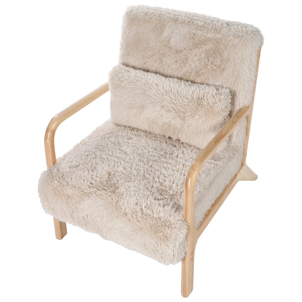 Poltrona in tessuto beige Gambe in legno con braccioli e cuscino Soggiorno classico tradizionale