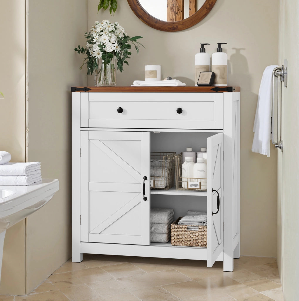 Credenza contenitore 76x30x83 cm in MDF bianco， stile rustico， per cucina e ingresso