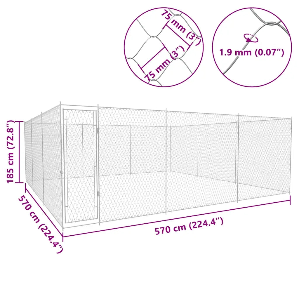 Canile da Esterno in Acciaio Zincato 570x570x185 cm 145034