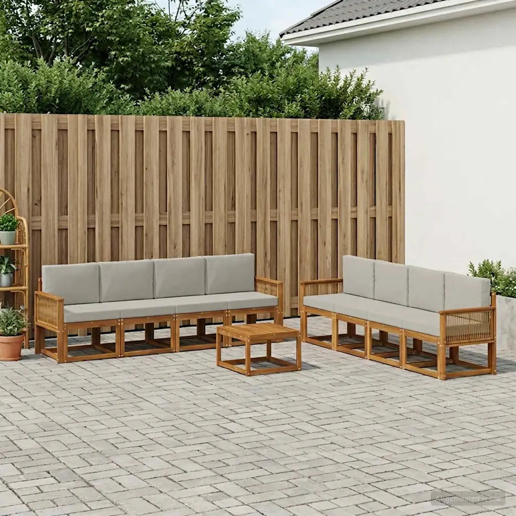 Set di divani da esterno 9 pcs Naturale e Grigio Chiaro 3385097