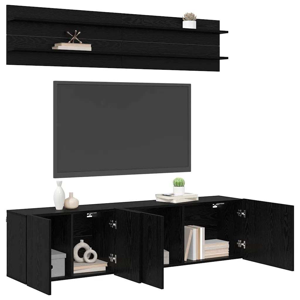 Mobile TV-Credenza per TV Montaggio a parete 6 pcs Rovere nero Legno multistrato