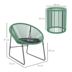Set Divano da Giardino in Polyrattan per 2 Posti con Tavolino e Cuscini ¨C MINIMAL ¨C Verde