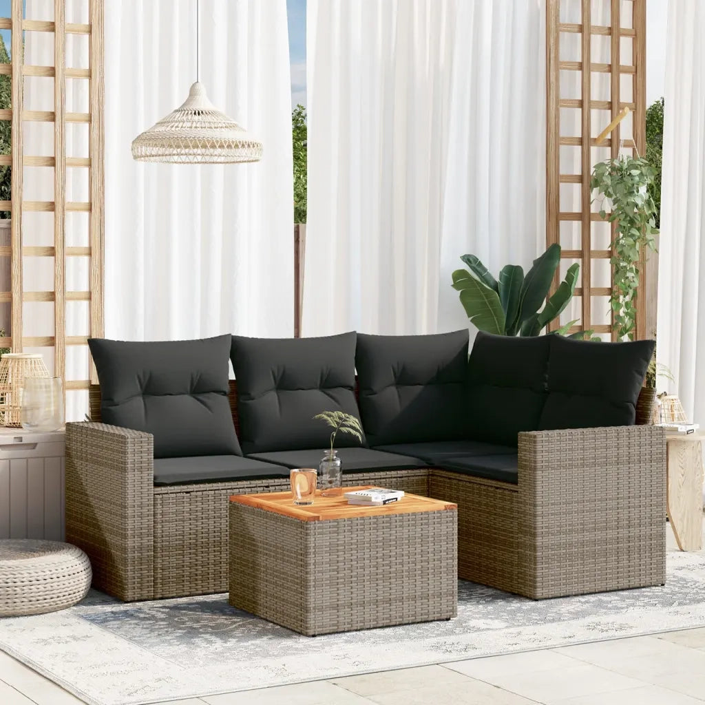Set Divano da Giardino 5 pz | Set Salotto da Giardino con Cuscini Grigio in Polyrattan