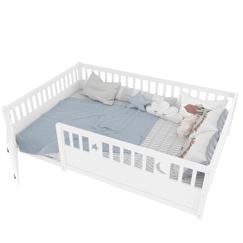 Letto per bambini 140x190 cm con sponde di sicurezza e decoro luna e stelle