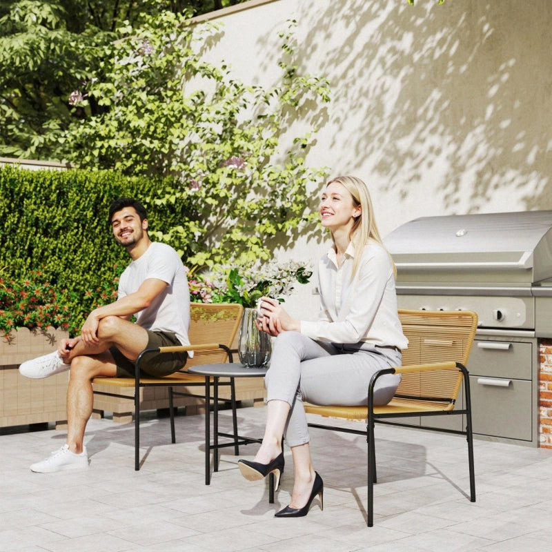 OKWISH Set da Giardino 3 Pezzi, 2 Poltrone e 1 Tavolo da Balcone per Terrazza o Veranda, Acciaio Giallo