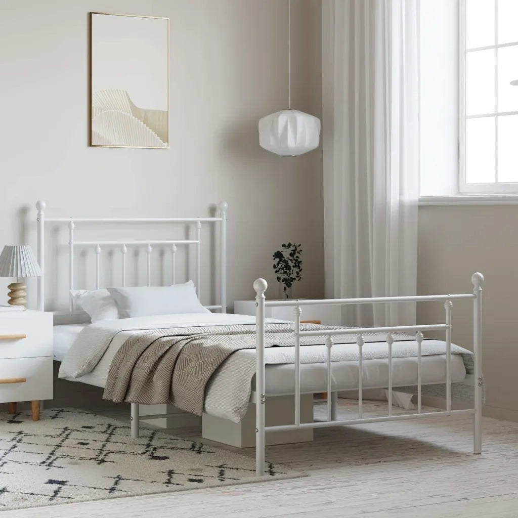Giroletto con Testiera e Pediera Metallo Bianco 100x190 cm 353598
