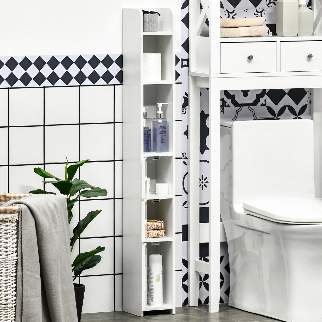 EasyComfort Colonna Bagno con Mensole e Armadietti, Mobile Alto Salvaspazio in Legno 15x17x120cm, Bianco