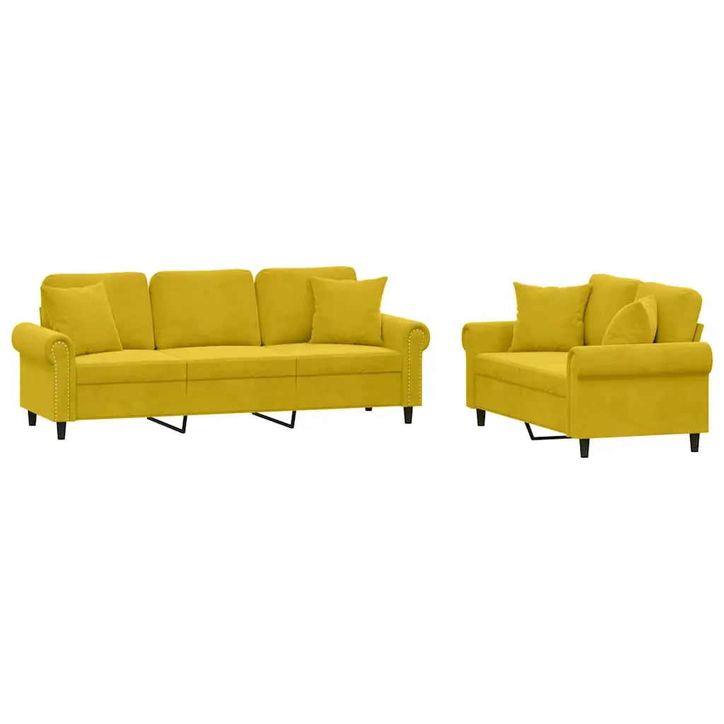 Set di Divani 2 pz con Cuscini Giallo in Vellutocod mxl 83156