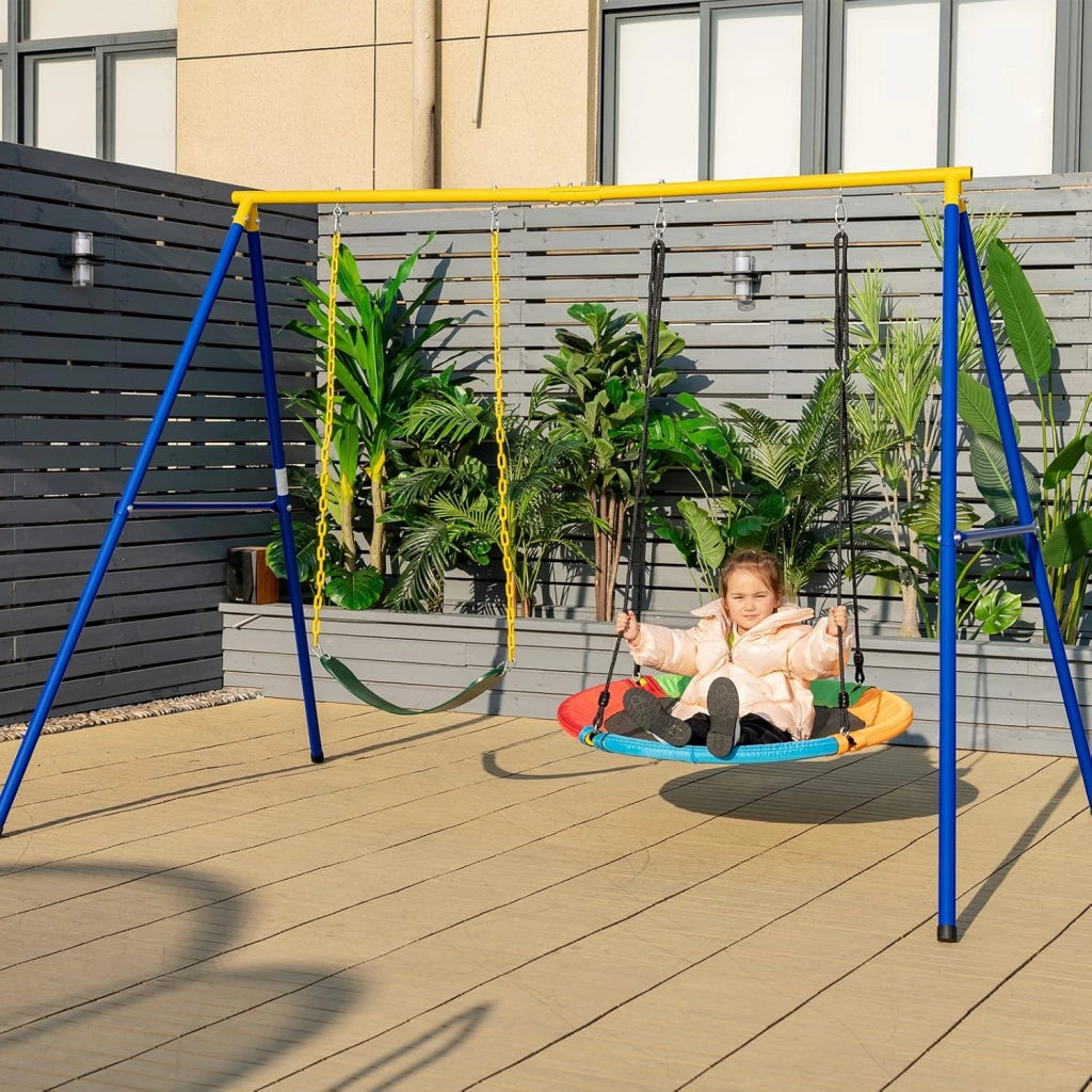 Altalena per Bambini con 2 Sedili, Altalena da Giardino per Bambini 3+ Anni e Adulti, con Struttura in Metallo, Portata fino a 300 kg, Set di Altalene Doppio per Cortile, Parco