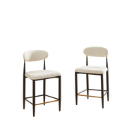 Sgabello da bar con schienale ergonomico; poggiapiedi e base regolabile in tessuto beige