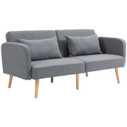 Divano a 3 posti con funzione letto, 170x83x80 cm, con schienale e piedini regolabili in 3 posizioni, molle ondulate, cuscini decorativi, effetto